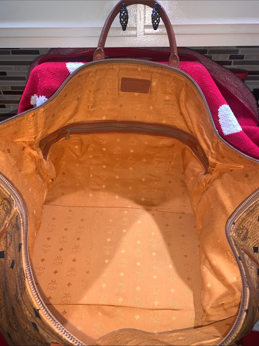 Bundle MCM Cognac Visetos Logo Duffel with Leather Trim With Free MCM Tote Made - Picture 13 of 16